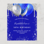 Papier Invitation d'anniversaire royal bleu argent (Devant)