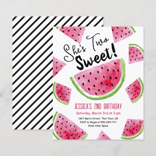 Papier Invitation d'anniversaire Two Sweet Melon (Devant / Derrière)