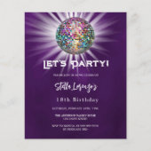 Papier Invitation d'anniversaire violet de fête Disco (Devant)