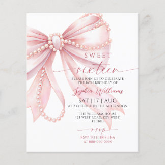 Papier Invitation de 16e anniversaire Budget Pearl Rose