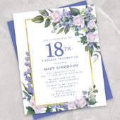 Papier Invitation de 18e anniversaire à fleurs bleues et