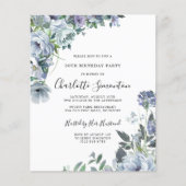 Papier Invitation de 30e anniversaire florale bleu poussi (Devant)