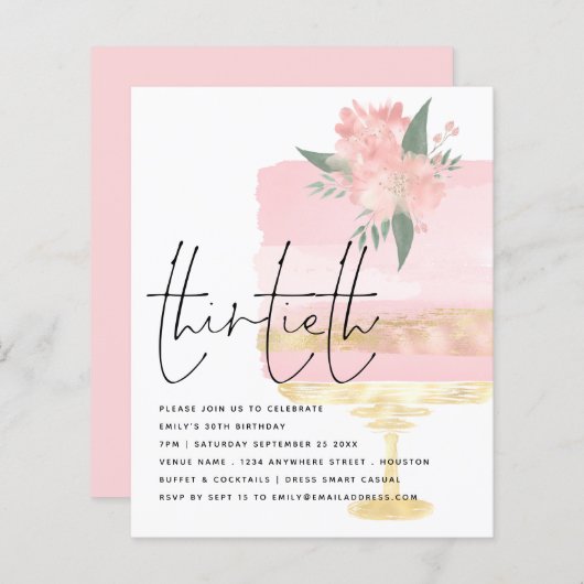 Papier Invitation de 30e partie du gâteau d'anniversaire (Devant / Derrière)