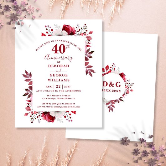Papier Invitation de 40e anniversaire de mariage en rubis