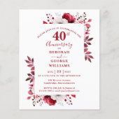 Papier Invitation de 40e anniversaire de mariage en rubis (Devant)