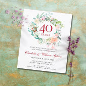 Papier Invitation de 40e anniversaire de mariage Ruby Flo