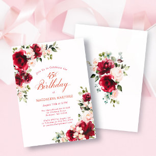 Papier Invitation de 45e anniversaire Rose rouge rose Bud
