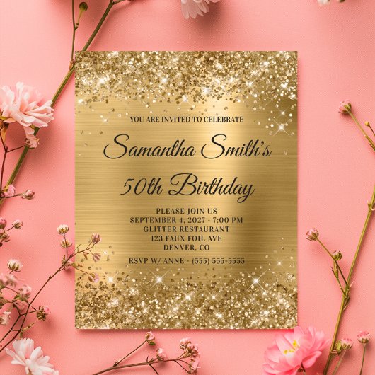 Papier Invitation de 50e anniversaire à monogramme doré p