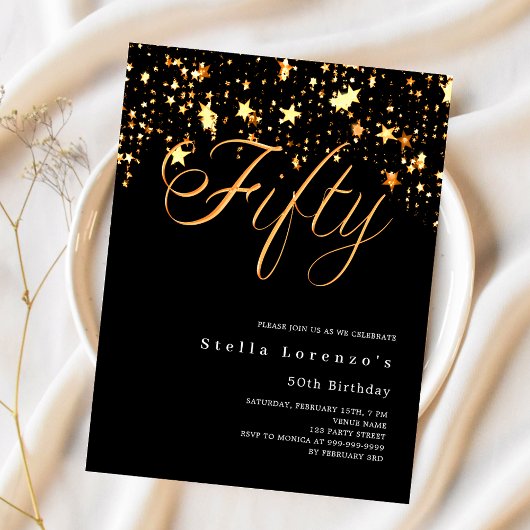 Papier Invitation de 50e anniversaire aux Black Gold star