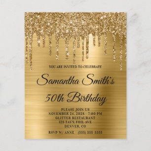Papier Invitation de 50e anniversaire Budget Gold Glitter