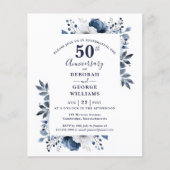 Papier Invitation de 50e anniversaire de mariage floral à (Devant)