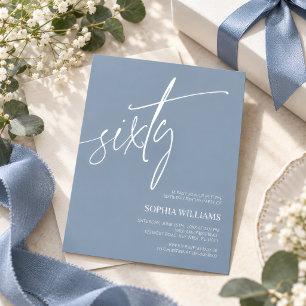 Papier Invitation de 60e anniversaire minimale bleu pouss
