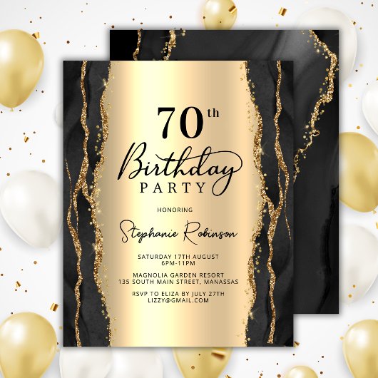 Papier Invitation de 70 ans Budget Moderne Noir Or