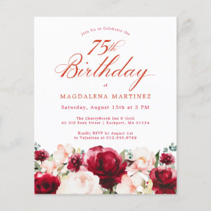 Papier Invitation de 75e anniversaire à fleurs rose budge