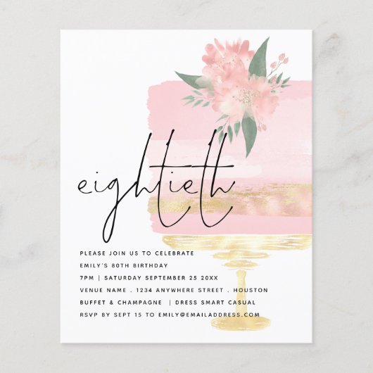 Papier Invitation de 80e partie de gâteau d'anniversaire (Devant)