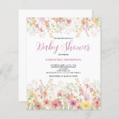 Papier Invitation de Baby Shower à fleurs roses pas chère (Devant / Derrière)