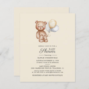 Papier Invitation de Baby shower à l'ours de script budgé