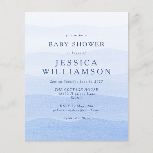 Papier Invitation de Baby shower bleu Ombre Dip Dye (Devant)