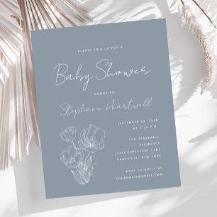 Papier Invitation de Baby Shower Bohème Florale Bleu Pous