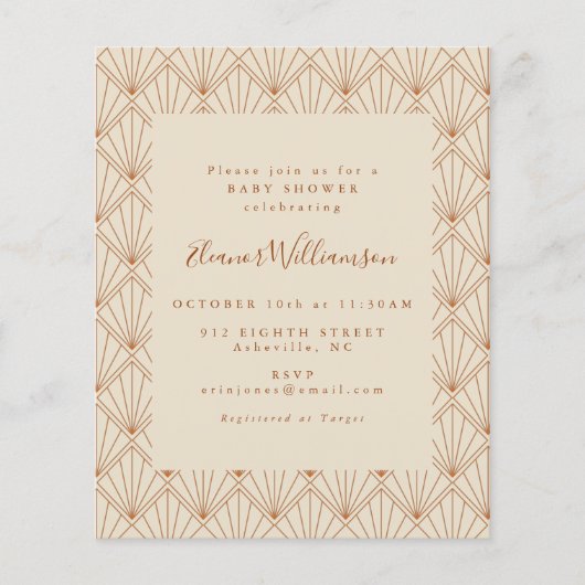 Papier Invitation de Baby Shower Budget Art Déco Orange B (Devant)