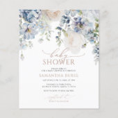 Papier Invitation de Baby Shower Budget Blue Hydrangea Bl (Devant)