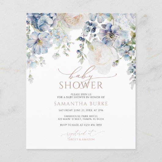 Papier Invitation de Baby Shower Budget Blue Hydrangea Bl (Devant)