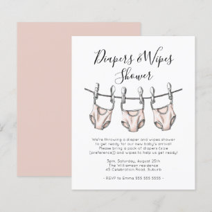 Papier Invitation de Baby shower Budget Pink Diapers & Wi