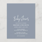 Papier Invitation de Baby shower budgétaire Dusty Blue (Devant)