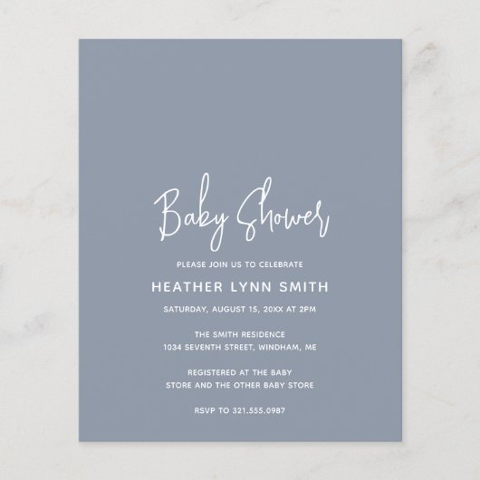 Papier Invitation de Baby shower budgétaire Dusty Blue (Devant)