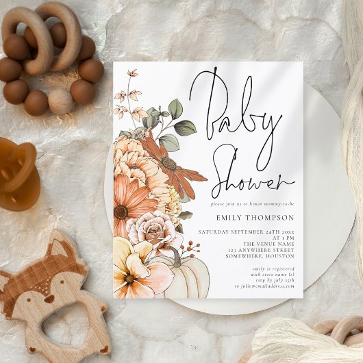 Papier Invitation de Baby shower Citrouille Budget Floral