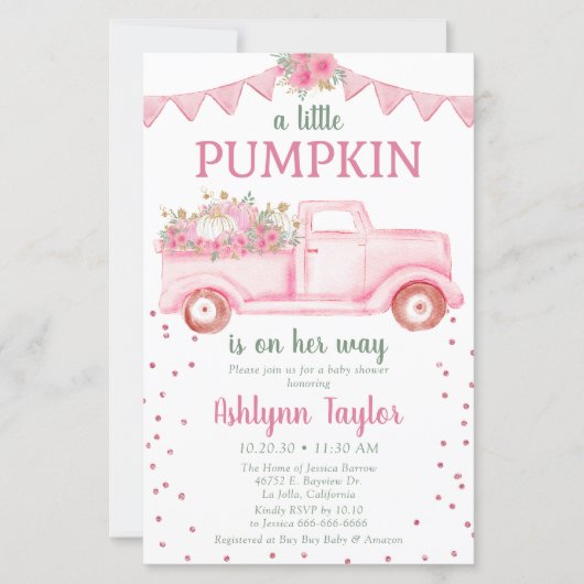 Papier Invitation de Baby shower Citrouille rose budget (Devant)
