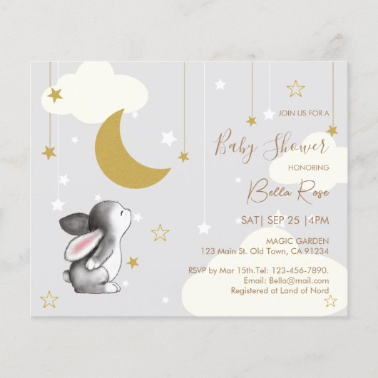 Papier Invitation de Baby shower Cloud Star Moon Budget (Devant)