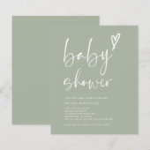 Papier Invitation de Baby shower Coeur de script vert Bud (Devant / Derrière)