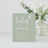 Papier Invitation de Baby shower Coeur de script vert Bud (Debout devant)