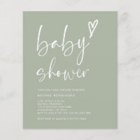 Invitation de Baby shower Coeur de script vert Bud
