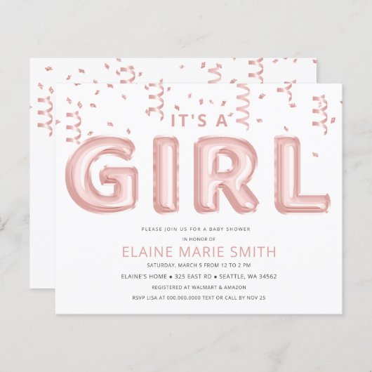 Papier Invitation de Baby shower de fille à l'huile à bud (Devant / Derrière)