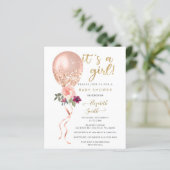 Papier Invitation de Baby shower de fille rose budget (Debout devant)