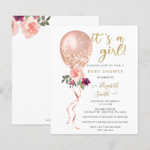 Papier Invitation de Baby shower de fille rose budget