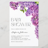 Papier Invitation de Baby shower de fleurs Lilac à l'aqua (Devant)