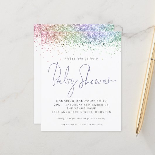 Papier Invitation de Baby shower de Parties scintillant m (Devant/Arrière en situation)