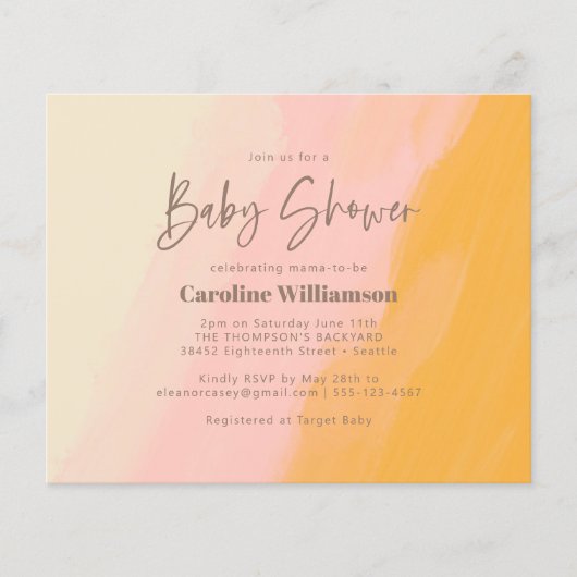Papier Invitation de Baby shower de script jaune rose Boh (Devant)
