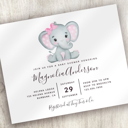 Papier Invitation de Baby shower Eléphant mignon Budget