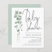Papier Invitation de Baby shower Eucalyptus Script Budget (Devant / Derrière)