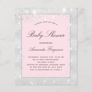 Papier Invitation de baby shower fille argent rose bon ma