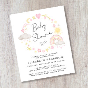 Papier Invitation de Baby Shower Fille Bohème à l'Aquarel
