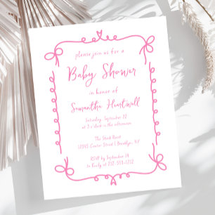 Papier Invitation de baby shower fille manuscrite rose Bu