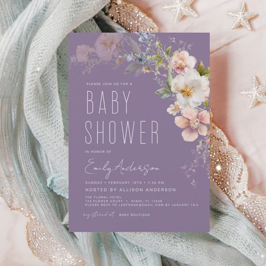 Papier Invitation de Baby shower Fleur sauvage de Boho po