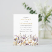 Papier Invitation de Baby shower Fleur sauvage violet bud (Debout devant)