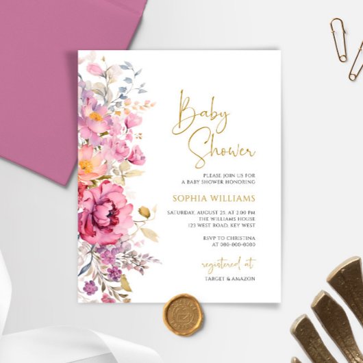 Papier Invitation de Baby shower Fleur sauvage violet bud