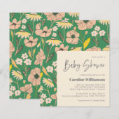 Papier Invitation de Baby Shower Fleurie Verte Rose Migno (Devant / Derrière)